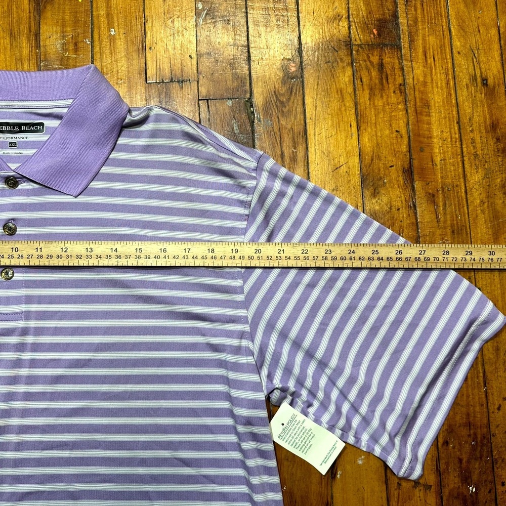 Pebble Beach Polo Shirt Men's 2XL Purple White Striped Short Sleeve Performance - Picture 4 of 6
